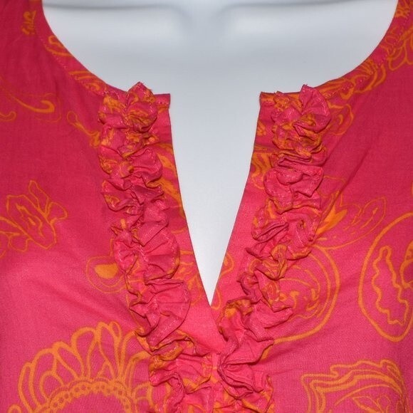 J McLaughlin Hot Pink Paisley Blouse Small V Neck Cotton Boho Tunic Top - Picture 6 of 15
